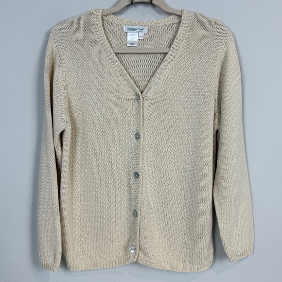 Coldwater Creek Natural Cotton Cardigan Sweater L - Picture 1 of 8